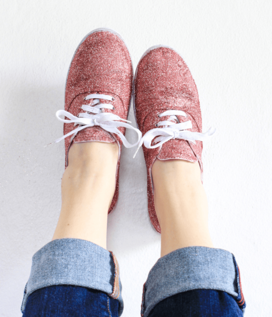 rose gold glitter sneakers with white laces