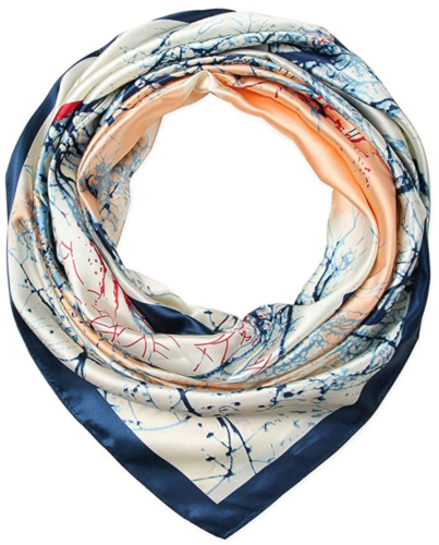 Classic style 101: Cute scarf from Amazon in blue and peach pattern - classic outfits