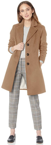 Camel wool coat with three buttons from Amazon - classic outfits