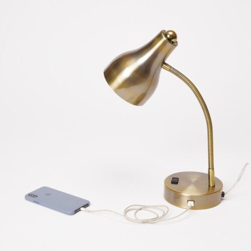 Gold desk lamp with charging port