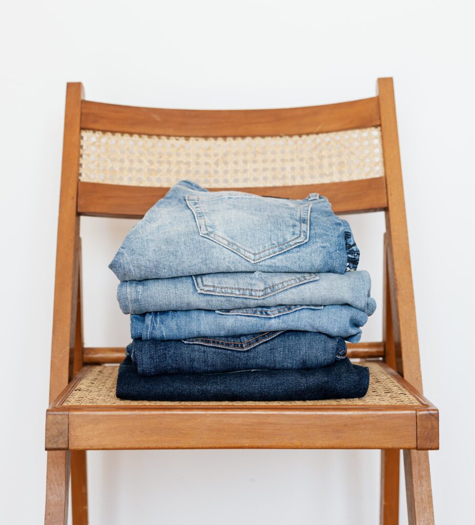 Stock photo of a stack of blue jeans