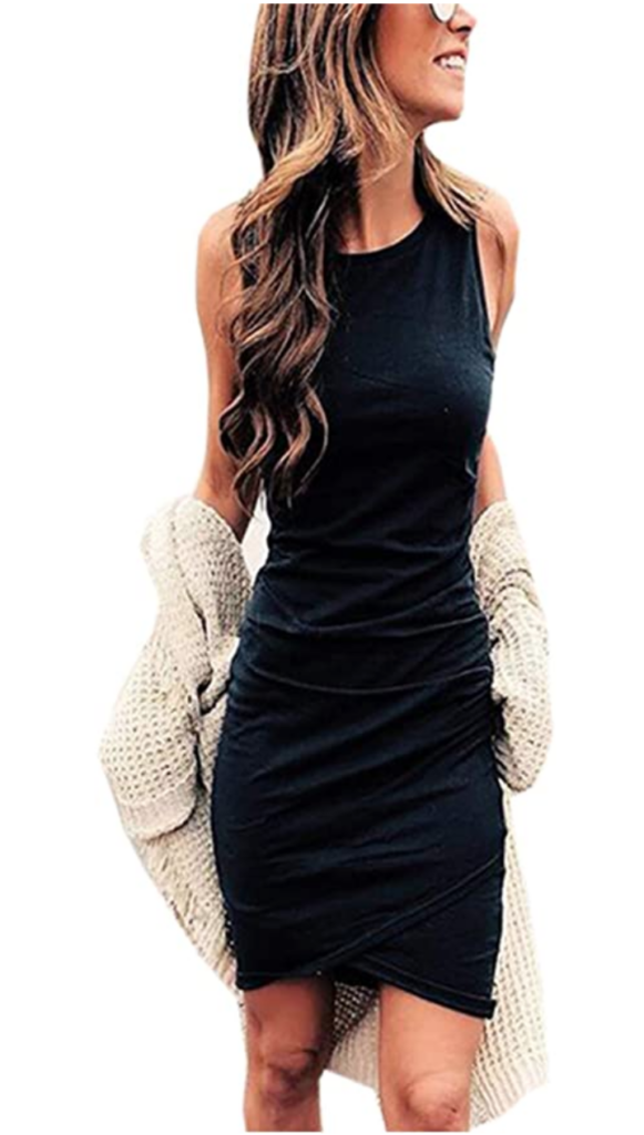 Basic black tank dress from Amazon with a layered hem - classic outfits