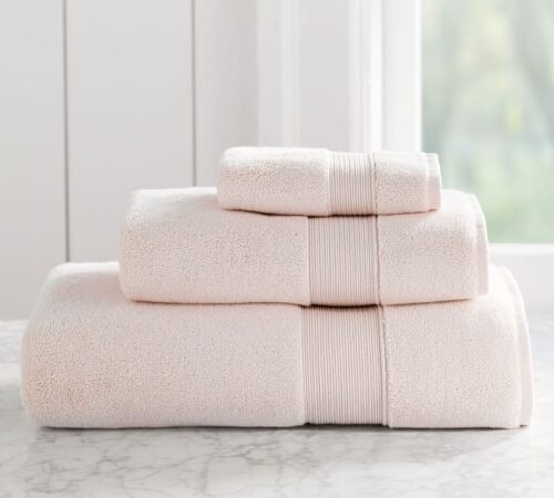 Pink towels from Pottery Barn