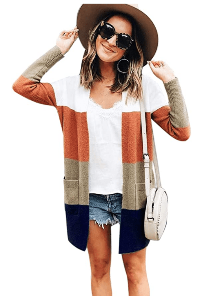 boho outfit ideas - Boho style striped long cardigan sweater