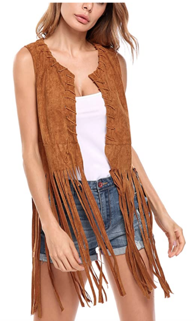 boho outfit ideas - Boho style camel suede fringe vest