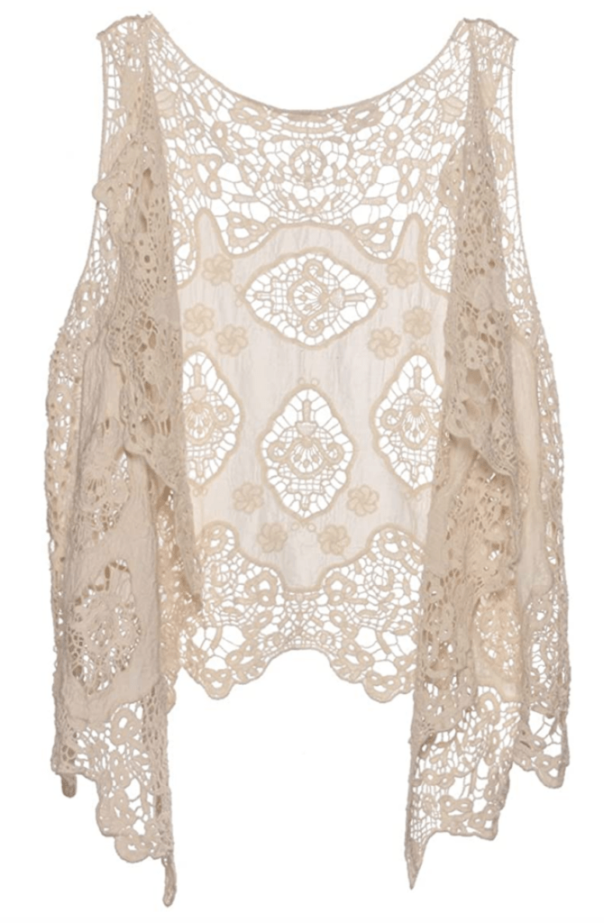 boho outfit ideas - Boho lace vest in off white