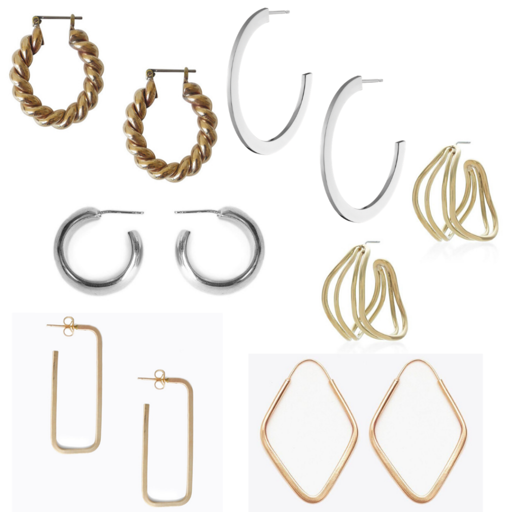 Timeless jewelry - examples of hoop earrings of different sizes in gold and silver