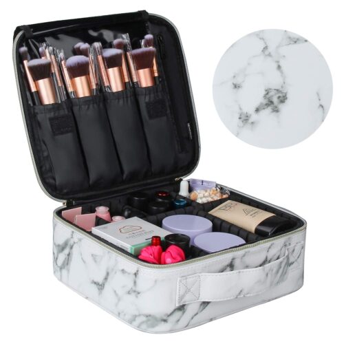 Marble makeup bag with adjustable dividers