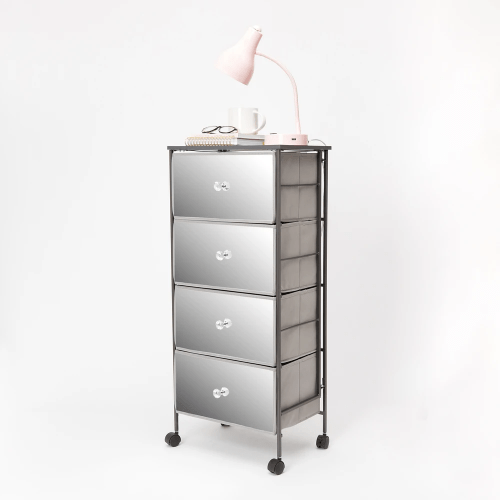 Mirrored four drawer cart from Dormify for dorm organization