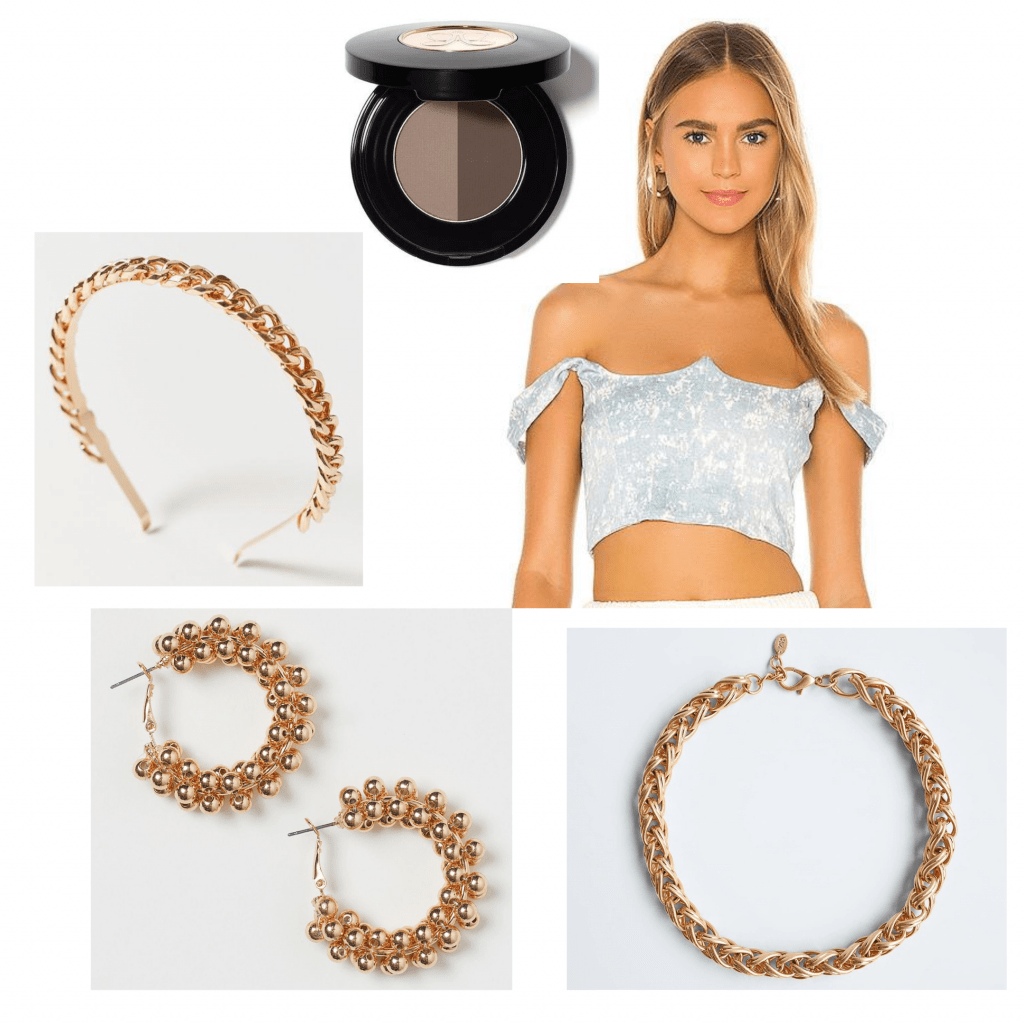 Virtual sorority recruitment outfit, day 2: Gold jewelry and off the shoulder crop top