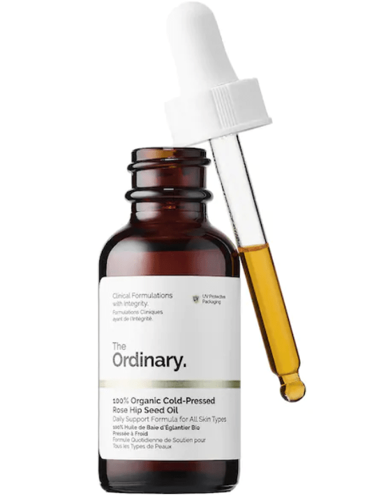 morning and night skincare routine product: The Ordinary rose hip face oil
