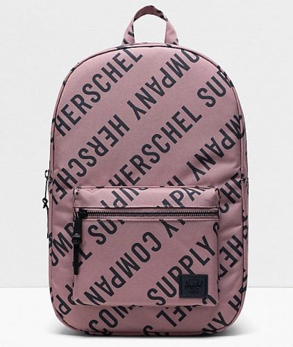 Herschel Supply Co brand backpack with a wrap-around text pattern for a luxury feel