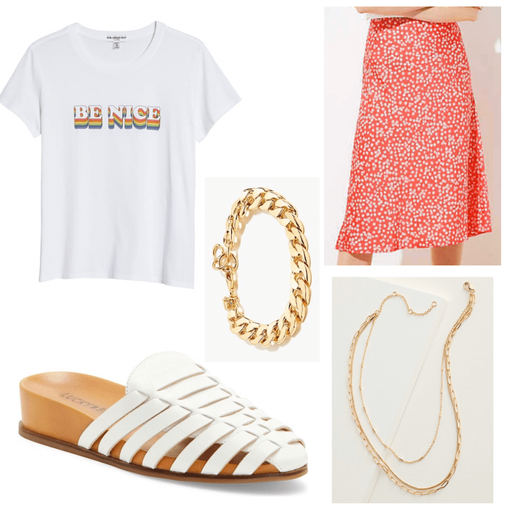 Outfit set of a graphic tee and midi skirt