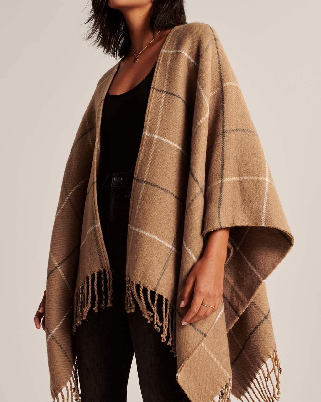 Abercrombie & Fitch Camel Brown Plaid Poncho