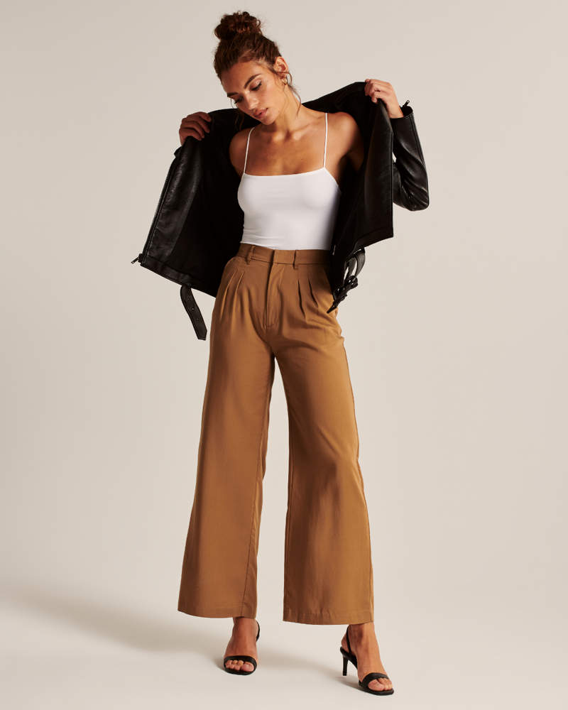 Drapey Wide-Leg Pleated Pants