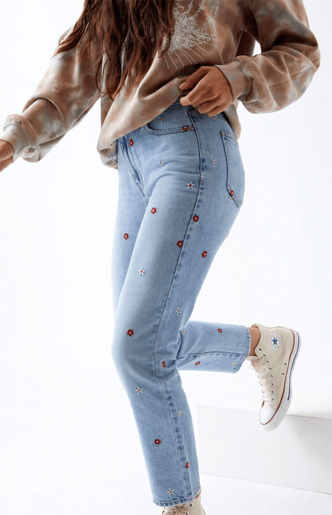 Red daisy mom jeans from Pacsun