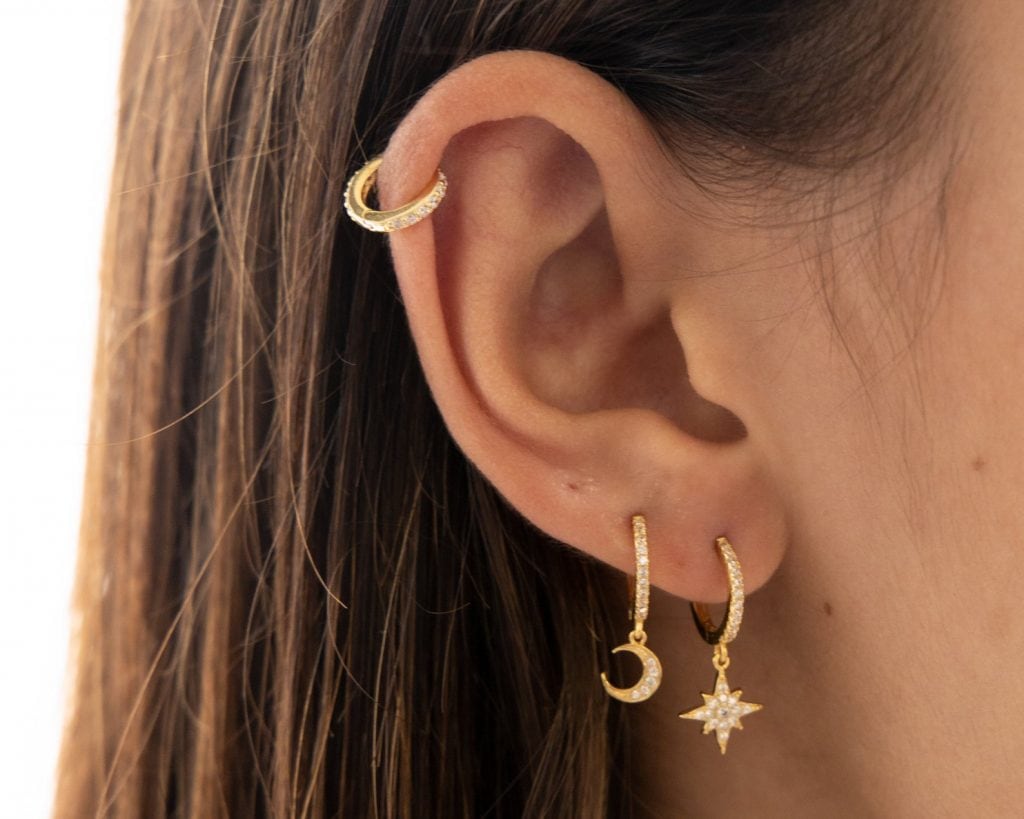 Star and moon hoop earrings