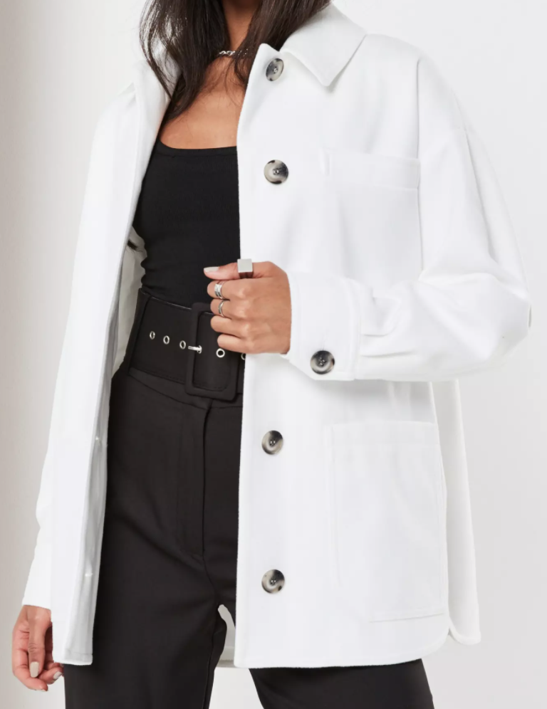 White oversized pocket shacket from Missguided 