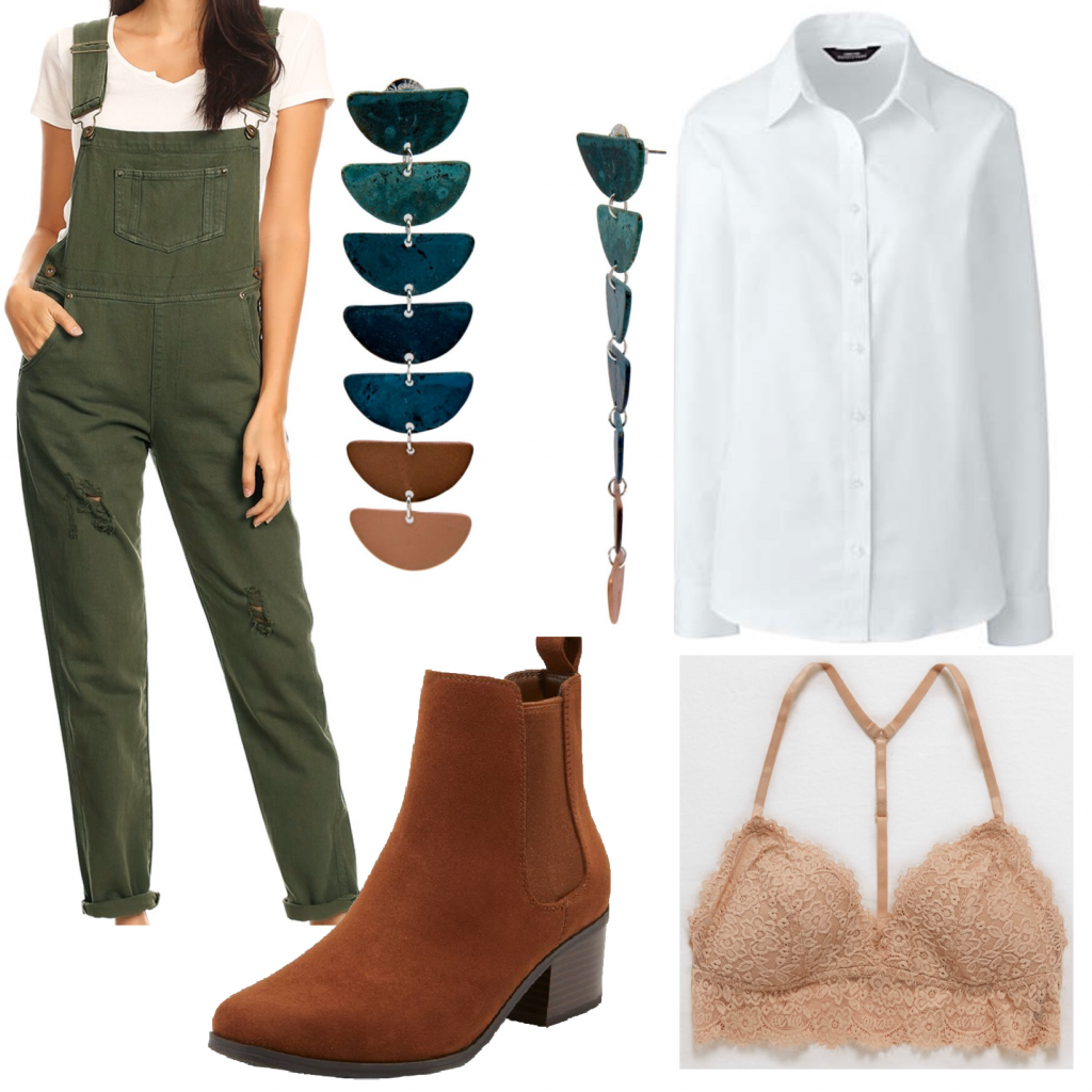 Photo of an outfit set with olive green overalls