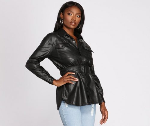 Windsor Tunnel Vision Black Faux Leather Button Up Jacket