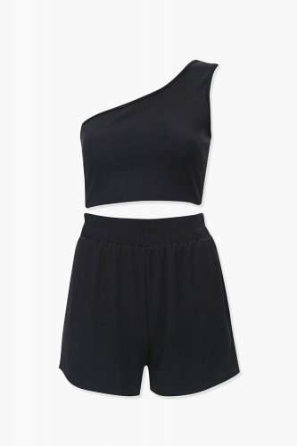 Forever 21 One Shoulder Crop Top and Shorts Set