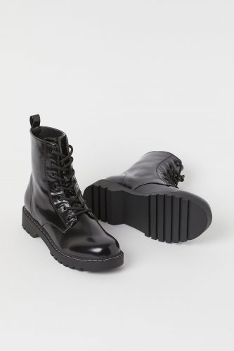 H&M Black Faux Patent Leather Lace Up Boot