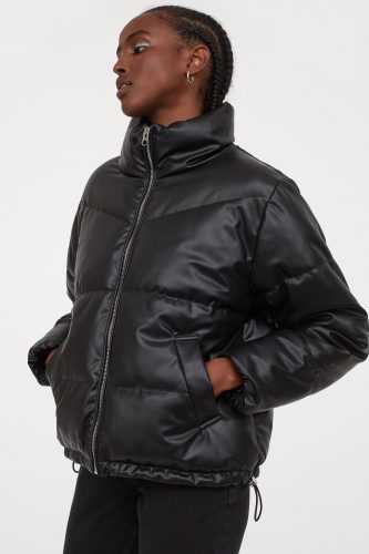 H&M Faux Leather Boxy Puffer Jacket