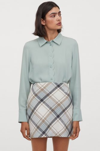 H&M Short Wool-Blend Plaid Skirt