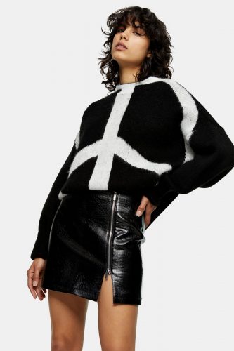 Topshop Black Crocodile PU Zip Up Mini Skirt