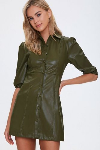 Forever 21 Faux Leather Olive Green Mini Dress