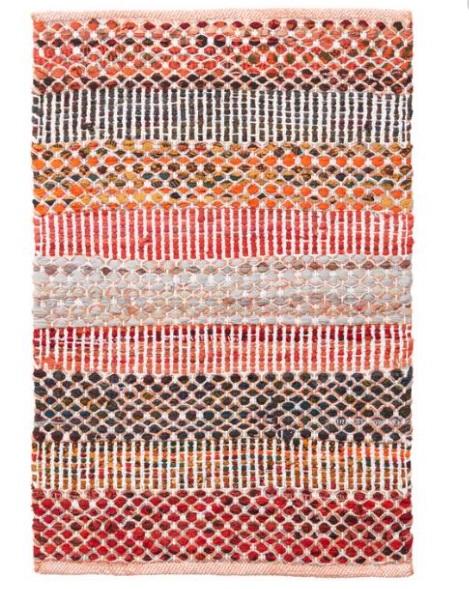 orange wide striped cotton woven indoor rug