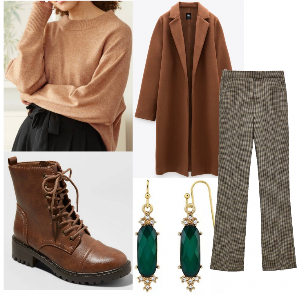 Spencer Reid outfit set from Criminal Minds featuring a tan sweater and plaid pants