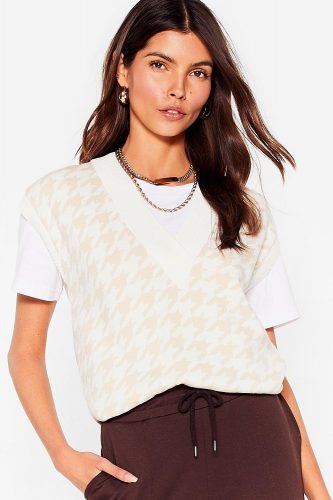 Nasty Gal Houndstooth Knitted Sweater Vest Top