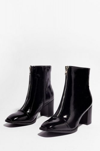 Nasty Gal Zippered Patent Faux Leather Ankle Boots 