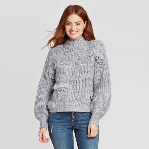 Target Mock Turtleneck Fringe Pullover Sweater