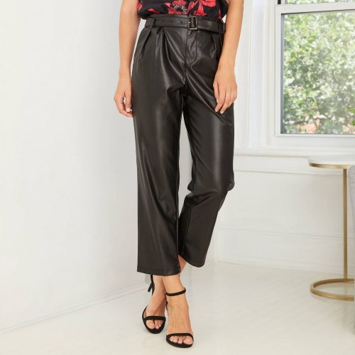 Target Faux Leather High Rise Belted Pleat Pants