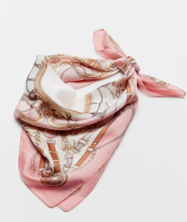 Pink and white paisley silk scarf