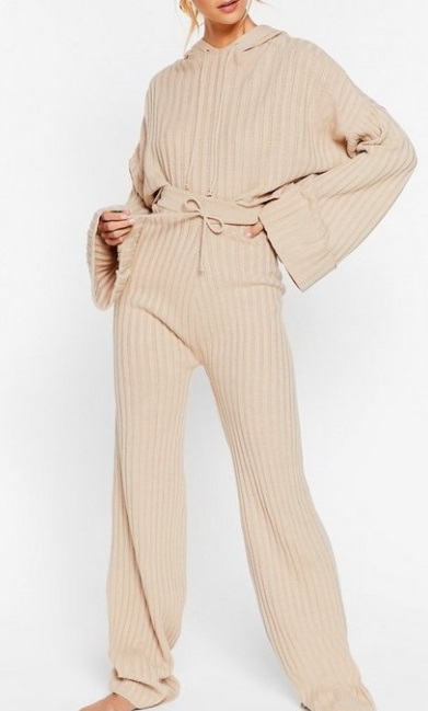 matching cream hoodie and pants loungewear set