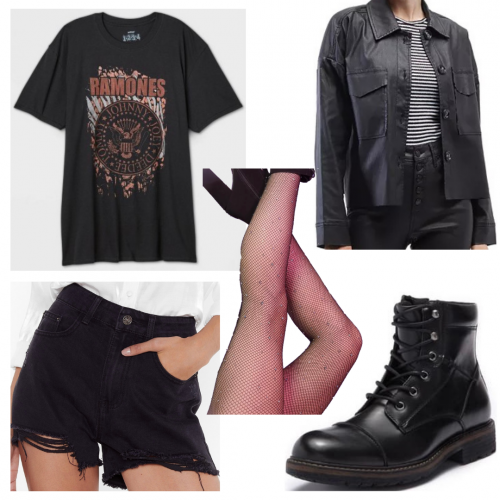 Outfit set featuring a graphic tee, shorts, and tights