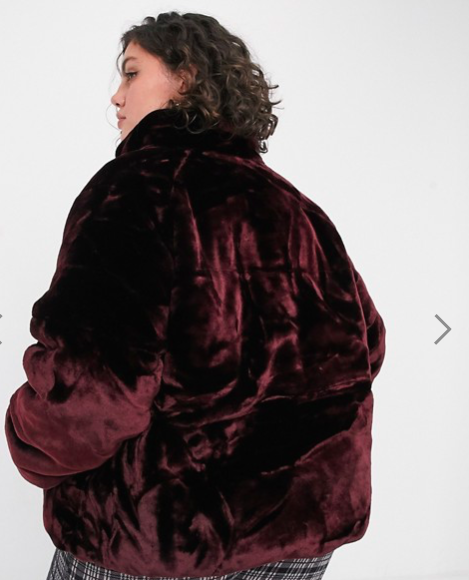 Plus faux fur puffer coat in burgundy