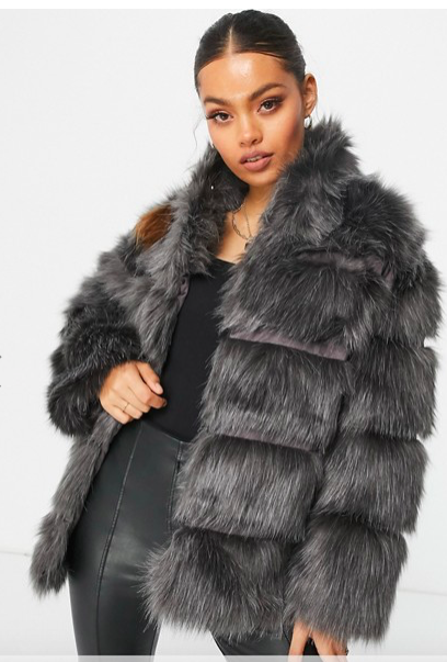 Gray faux fur coat