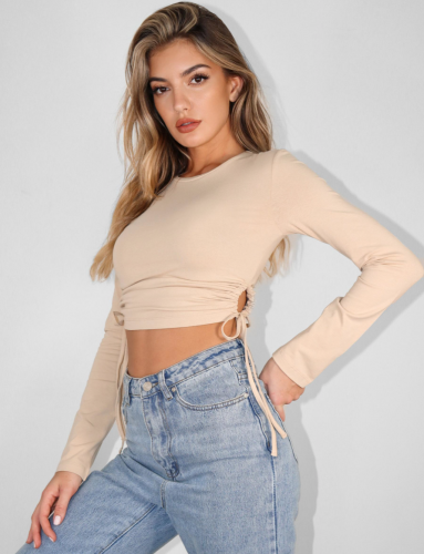Missguided Ruched Side Long Sleeve Top