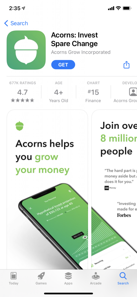 Acorns app screenshot