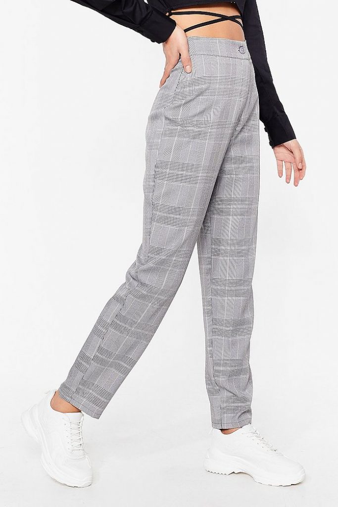 Grey houndstooth plaid trouser pants