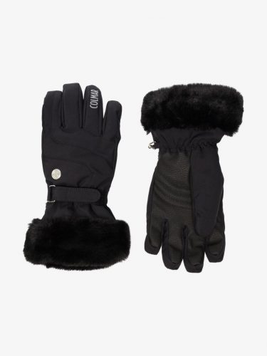 Ski fashion finds - faux fur embellished black ski gloves