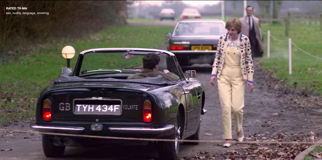 Princess Diana in yellow overalls for a scene in The Crown