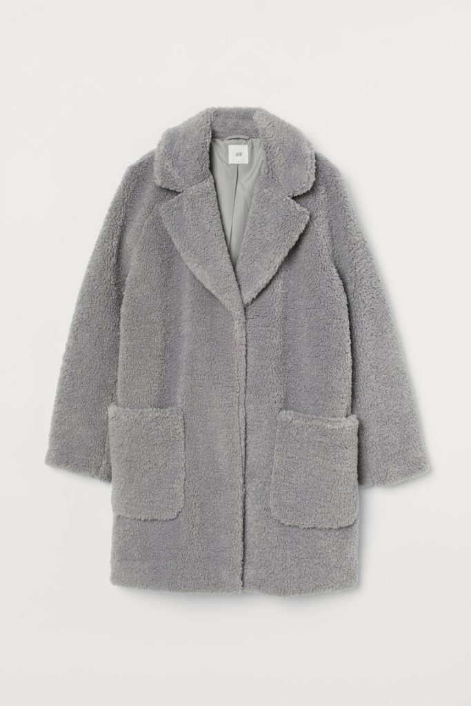 oversized fuzzy grey coat