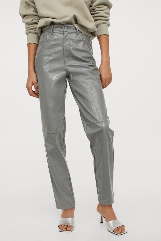 grey faux leather pants