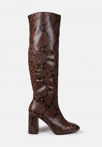 Missguided Brown Snake Knee High Boots