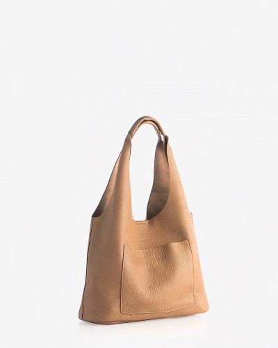 nude leather tote with large side pocket from Express